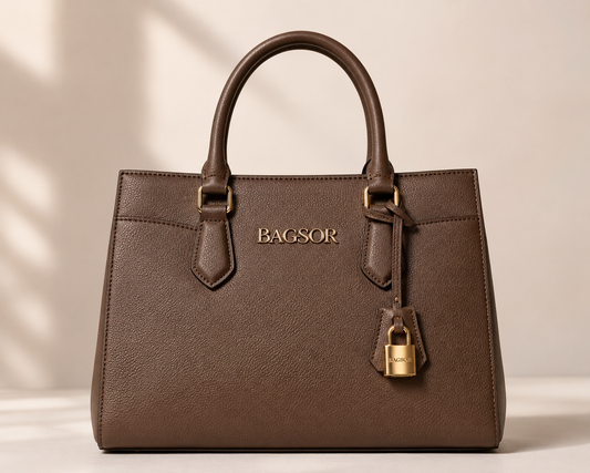 Brown Structured Handbag with Double Handles Bagsor