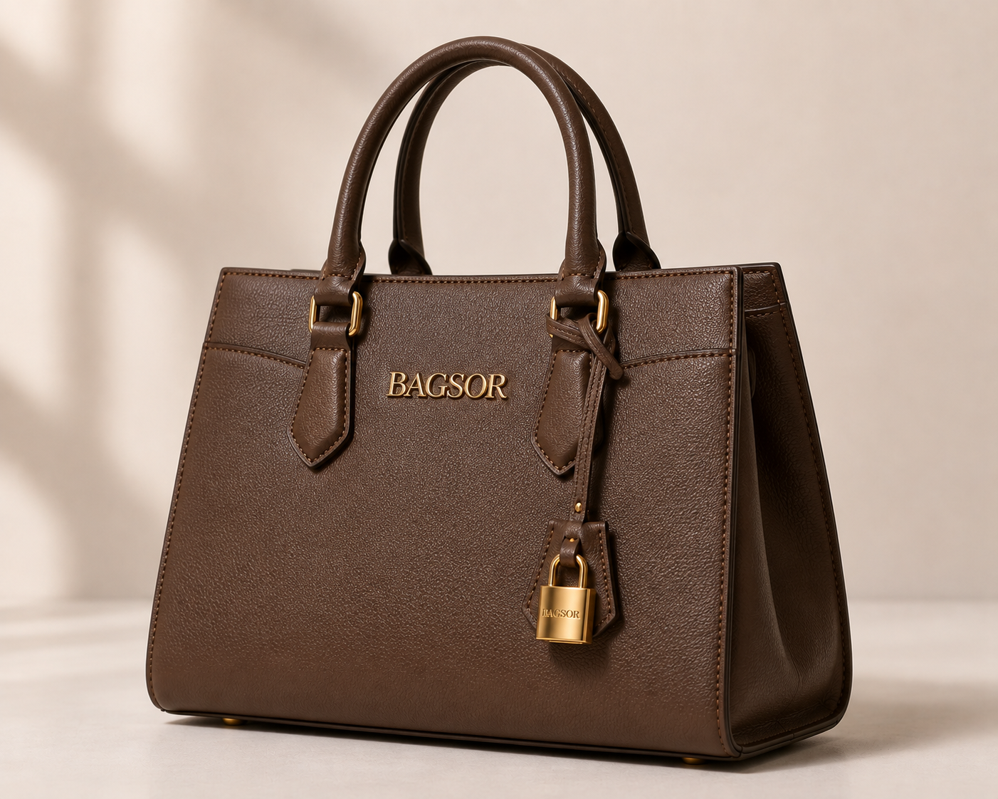 Brown Structured Handbag with Double Handles Bagsor