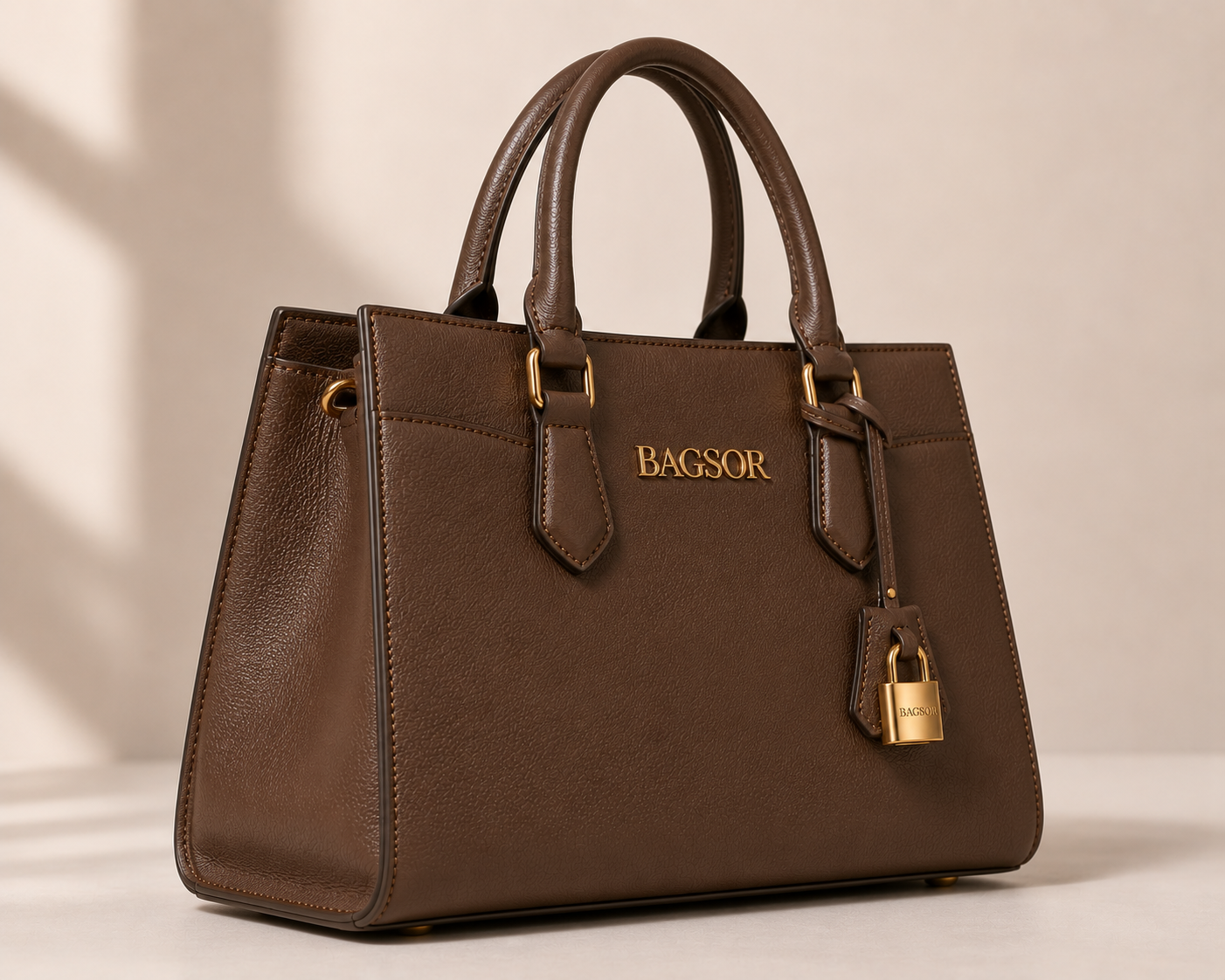 Brown Structured Handbag with Double Handles Bagsor