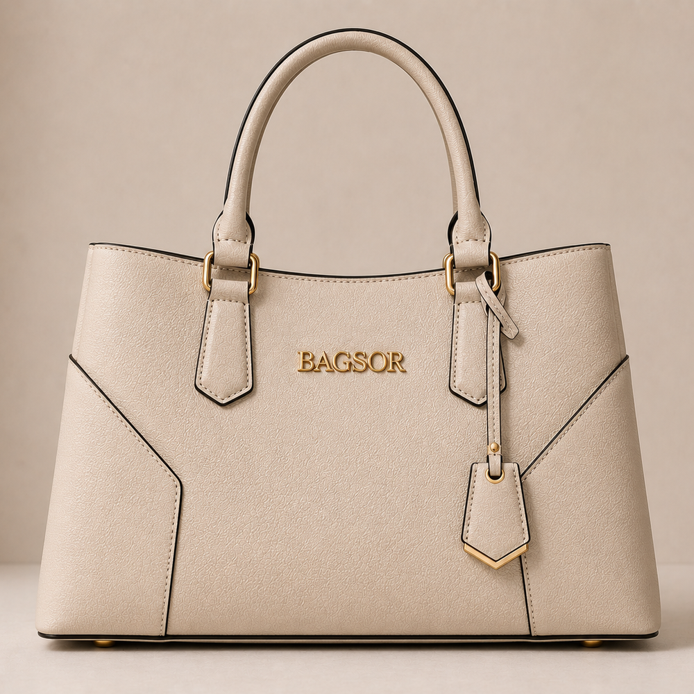 Cream Structured Handbag with Double Handles Bagsor