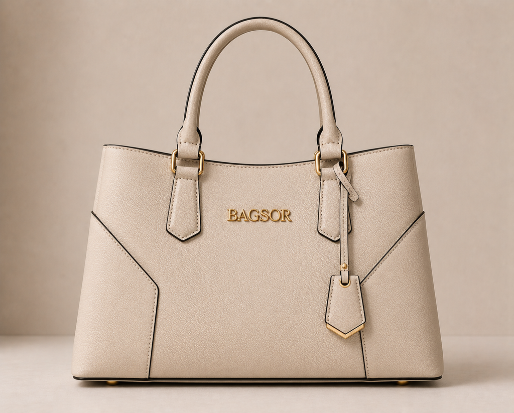Cream Structured Handbag with Double Handles Bagsor
