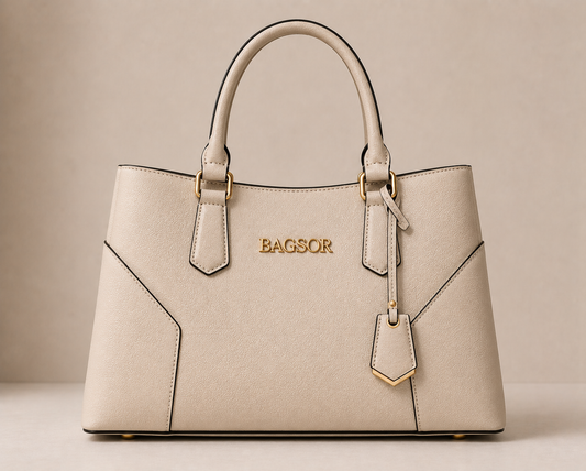 Cream Structured Handbag with Double Handles Bagsor