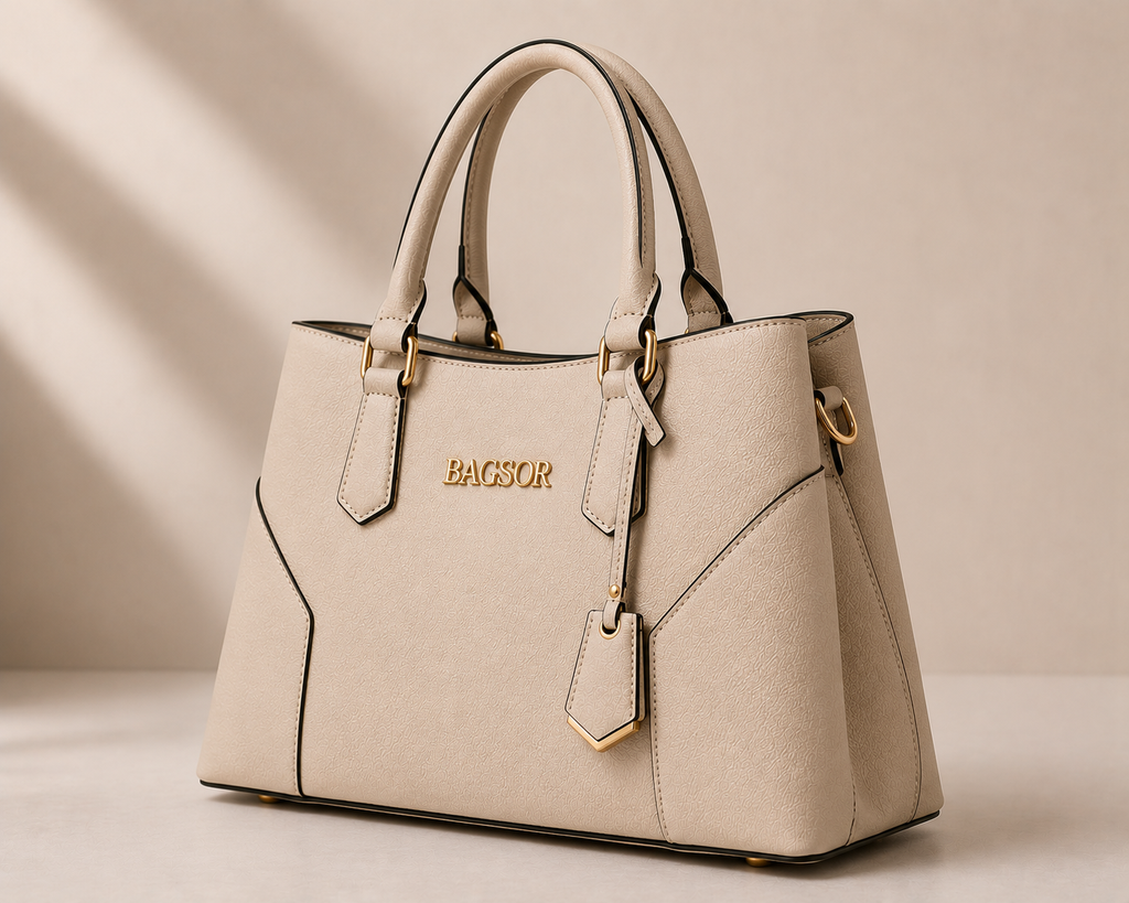 Cream Structured Handbag with Double Handles Bagsor