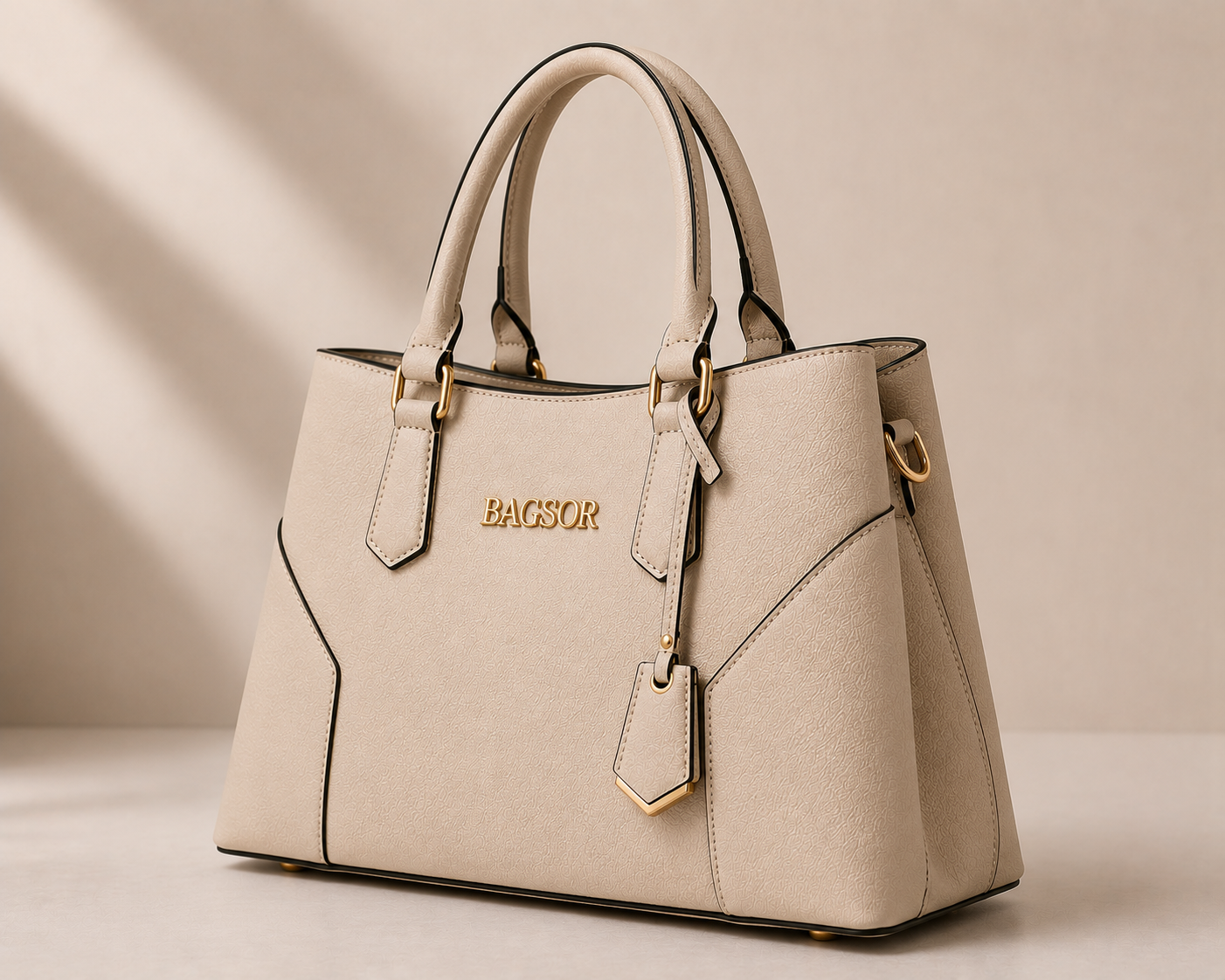 Cream Structured Handbag with Double Handles Bagsor