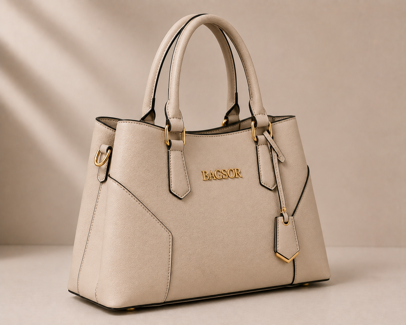 Cream Structured Handbag with Double Handles Bagsor