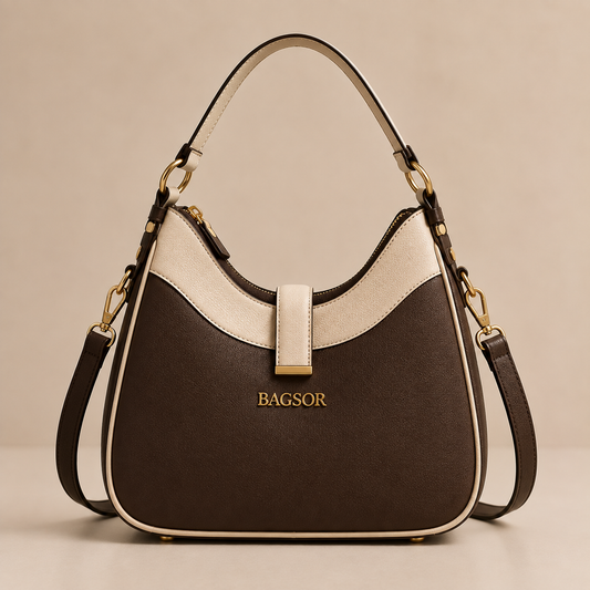 Brown & Cream Two-Tone Handbag with Adjustable Strap Bagsor