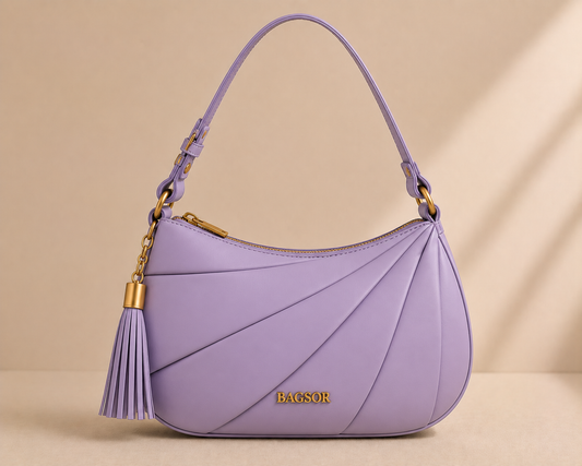 Lavender Curved Shoulder Bag with Pleated Detail Bagsor