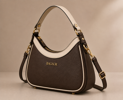 Brown & Cream Two-Tone Handbag with Adjustable Strap Bagsor