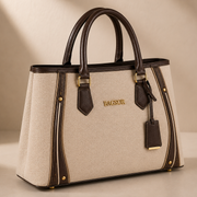 Cream & Brown Structured Handbag with Double Handles Bagsor