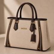 Cream & Brown Structured Handbag with Double Handles Bagsor